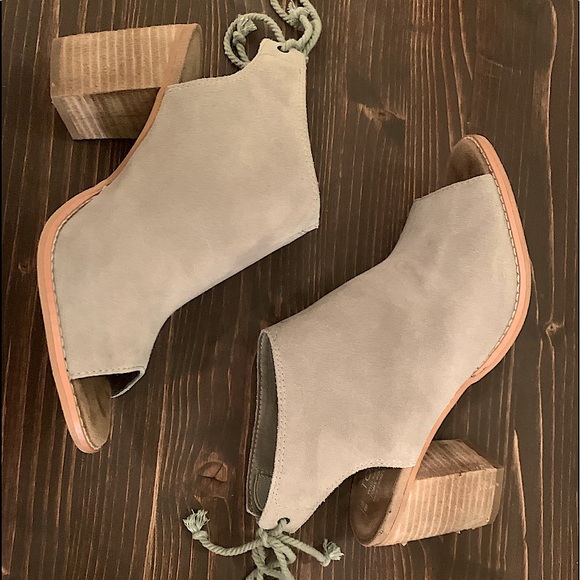 Toms Shoes - Toms Elba Desert Suede Peep Toe Bootie. Size: 8. Color: Taupe.